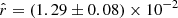 $ \hat{r}=(1.29\pm 0.08)\times 10^{-2} $