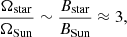 $$ \begin{aligned} \frac{\Omega _{\rm star}}{\Omega _{\rm Sun}} \sim \frac{B_{\rm star}}{B_{\rm Sun}} \approx 3, \end{aligned} $$