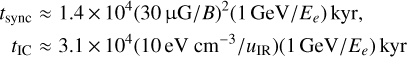 ${t_{{\rm{Br}}}} \approx 1000\left({30{\rm{c}}{{\rm{m}}^{- 3}}/{n_{{\rm{ISM}}}}} \right){\rm{kyr,}}$