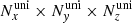 $ N^{\mathrm{uni}}_x\times N^{\mathrm{uni}}_{\mathit{y}}\times N^{\mathrm{uni}}_z $