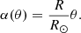$$ \begin{aligned} \alpha (\theta )= \frac{R}{R_\odot } \theta . \end{aligned} $$