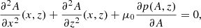 $$ \begin{aligned} \frac{\partial ^2 A}{{\partial x^2}}(x,z)+\frac{\partial ^2 A}{{\partial z^2}}(x,z)+\mu _0 \frac{\partial p(A,z)}{\partial A}=0, \end{aligned} $$