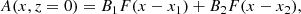$$ \begin{aligned} A(x,z=0)=B_1 F(x-x_1)+B_2 F(x-x_2), \end{aligned} $$