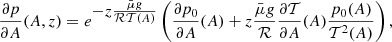 $$ \begin{aligned} \frac{\partial p}{\partial A}(A,z)=e^{\textstyle -z\frac{\bar{\mu } g}{\mathcal{R} {\mathcal{T} }(A) }}\left(\frac{\partial p_0}{\partial A}(A)+z \frac{\bar{\mu } g}{\mathcal{R} }\frac{\partial \mathcal{T} }{\partial A}(A)\frac{p_0(A)}{{\mathcal{T} }^2(A)}\right), \end{aligned} $$