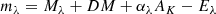 $$ \begin{aligned} m_\lambda = M_\lambda + {{DM}} + \alpha _\lambda A_K - E_\lambda \end{aligned} $$