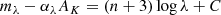 $$ \begin{aligned} m_\lambda - \alpha _\lambda A_K = (n + 3) \log \lambda + C \end{aligned} $$