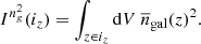 $$ \begin{aligned} I^{n_g^2}(i_z) = \int _{z\in i_z} \mathrm{d} V \ \overline{n}_{\rm gal}(z)^2. \end{aligned} $$