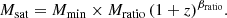 $$ \begin{aligned} M_{\rm sat} = M_{\rm min} \times M_{\rm ratio} \, (1+z)^{\beta _{\rm ratio}}. \end{aligned} $$