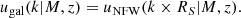$$ \begin{aligned} u_{\rm gal}(k|M,z) = u_{\rm NFW}(k\times R_S|M,z). \end{aligned} $$