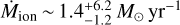Mathematical equation: ${\dot M_{{\rm{ion}}}}\~1.4_{- 1.2}^{+ 6.2}{M_\odot}{\rm{y}}{{\rm{r}}^{- 1}}$