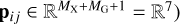$({{\bf{p}}_{ij}} \in {{\mathbb{R}}^{{M_{\rm{X}}} + {M_{\rm{G}}} + 1}} = {{\mathbb{R}}^7})$