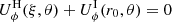 $ U_{\phi}^{\mathrm{H}}(\xi,\theta) + U_{\phi}^{\mathrm{I}}(r_0,\theta) = 0 $