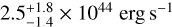 $2.6_{- 1.8}^{+ 4.9} \times {10^{43}}{\rm{erg}}\,{{\rm{s}}^{- 11}}$