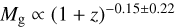 ${M_{\rm{g}}} \propto {(1 + z)^{- 0.15 \pm 0.22}}$