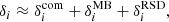 $$ \begin{aligned} \delta _i \approx \delta _i^\mathrm{com}+\delta _i^\mathrm{MB}+\delta _i^\mathrm{RSD}, \end{aligned} $$