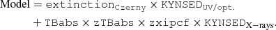 $$ \begin{aligned} \mathrm {Model}&= \mathtt{extinction}_\mathtt{Czerny} \times \mathtt{KYNSED}_\mathtt{UV/opt.} \nonumber \\&+ \mathtt{TBabs} \times \mathtt{zTBabs} \times \mathtt{zxipcf} \times \mathtt{KYNSED}_{\rm X-rays}. \end{aligned} $$