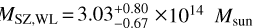 ${M_{{\rm{SZ,WL}}}} = 9.24_{- 0.67}^{+ 0.80} \times {10^{14}}{M_{{\rm{sun}}}}$