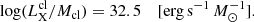 $$ \begin{aligned} \log (L^\mathrm{cl}_{\rm X} / M_{\rm cl} )=32.5 \ \ \ \ [\mathrm{erg}\,\mathrm{s}^{-1}\,M_\odot ^{-1}]. \end{aligned} $$