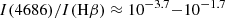 $$ \begin{aligned} I(4686)/I(\mathrm{H}\beta ) \approx 10^{-3.7}{-}10^{-1.7} \end{aligned} $$