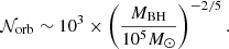 $$ \begin{aligned} \mathcal{N} _{\rm orb}\sim 10^{3}\times \left(\frac{M_{\rm BH}}{10^5{M}_{\odot }}\right)^{-2/5}. \end{aligned} $$