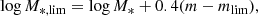$$ \begin{aligned} \log M_{\rm *,lim} = \log M_*+0.4(m-m_{\rm lim}), \end{aligned} $$