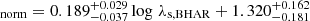 $ _{\mathrm{norm}}=0.189^{+0.029}_{-0.037}\log\,\lambda _{\mathrm{s, BHAR}}+1.320^{+0.162}_{-0.181} $
