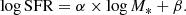 $$ \begin{aligned} \log \mathrm{SFR} = \alpha \times \log M_{*} + \beta . \end{aligned} $$