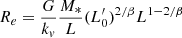 $$ \begin{aligned} R_e = \frac{G}{ k_{v} } \frac{ M_{*} }{L} (L^{\prime }_{0}) ^{2/\beta } L^{1-2/\beta } \end{aligned} $$