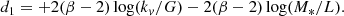 $$ \begin{aligned}d_1=+2(\beta -2)\log (k_{v}/G) - 2(\beta -2)\log (M_*/L).\end{aligned} $$