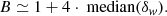 $$ \begin{aligned} B \simeq 1 + 4\cdot \text{ median}(\delta _{ w}). \end{aligned} $$