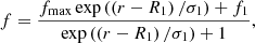 $$ \begin{aligned} f = \frac{f_{\rm max}\exp \left(\left(r-R_1\right)/\sigma _1\right) + f_1}{\exp \left(\left(r-R_1\right)/\sigma _1\right) + 1}, \end{aligned} $$