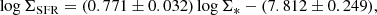 $$ \begin{aligned} \log {\Sigma _{\rm SFR}}=(0.771\pm 0.032)\log {\Sigma _*}-(7.812\pm 0.249), \end{aligned} $$