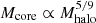 $ M_{\mathrm{core}} \propto M_{\mathrm{halo}}^{5/9} $