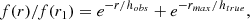 $$ \begin{aligned} f(r)/f(r_1) = e^{-r/h_{obs}} + e^{-r_{max}/h_{true}}, \end{aligned} $$
