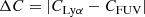 $$ \begin{aligned} \Delta C = |C_{\rm Ly\alpha } - C_{\rm FUV}| \end{aligned} $$