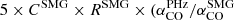 $ 5 \times C^{\mathrm{SMG}} \times R^{\mathrm{SMG}} \times (\alpha^{\mathrm{PHz}}_{\mathrm{CO}}/\alpha^{\mathrm{SMG}}_{\mathrm{CO}} $