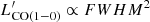 $ L^\prime_\mathrm{CO(1{-}0)} \propto FWHM^2 $