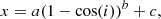 $$ \begin{aligned} x = a(1 - \cos (i))^{b} + c, \end{aligned} $$
