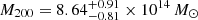 $ M_{200}=8.64_{-0.81}^{+0.91}\times10^{14}\,M_\odot $