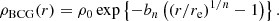 $$ \begin{aligned} \rho _{\rm BCG}(r) = \rho _0 \exp \left\{ -b_n \left((r/r_{\rm e})^{1/n}-1 \right)\right\} . \end{aligned} $$