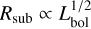 ${R_{{\rm{sub}}}} \propto L_{{\rm{bol}}}^{1/2}$