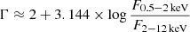 $ \Gamma \approx 2 + 3.144 \times \log\frac{F_{0.5{-}2\,\mathrm{keV}}}{F_{2{-}12\,\mathrm{keV}}} $