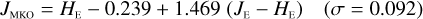 ${J_{{\rm{MKO}}}} = {H_{\rm{E}}} - 0.239 + 1.469\left( {{J_{\rm{E}}} - {H_{\rm{E}}}} \right)\quad \left( {\sigma = 0.092} \right)$