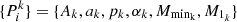 $ \{P^k_i\}=\{A_k,a_k,p_k,\alpha_k,M_{\rm min_k},M_{1_k}\} $