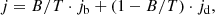$$ \begin{aligned} j = B/T \cdot j_{\rm b} + (1-B/T)\cdot j_{\rm d}, \end{aligned} $$