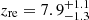 $ z_{\mathrm{re}} = 7.9^{+1.1}_{-1.3} $