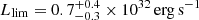 $ L_{\mathrm{lim}}=0.7^{+0.4}_{-0.3}\times10^{32}\,\mathrm{erg\,s^{-1}} $