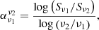 $$ \begin{aligned} \alpha _{\nu _{1}}^{\nu _{2}}={\displaystyle \frac{\log \left(S_{\nu _{1}}/S_{\nu _{2}}\right)}{\log \left(\nu _{2}/\nu _{1}\right)}}, \end{aligned} $$