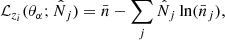$$ \begin{aligned} \mathcal{L}_{z_i}(\theta _\alpha ;\hat{N}_j) = \bar{n} - \sum _j \hat{N}_j \ln (\bar{n}_j) , \end{aligned} $$