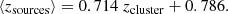 $$ \begin{aligned} \langle z_\mathrm{sources} \rangle = 0.714\ z_{\rm cluster} + 0.786. \end{aligned} $$